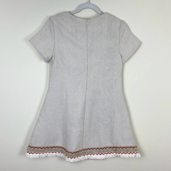 NWT FREE THE ROSES Anthro Herringbone Tweed Fringe Hem A-Line Mini Dress Boho - Picture 9 of 16